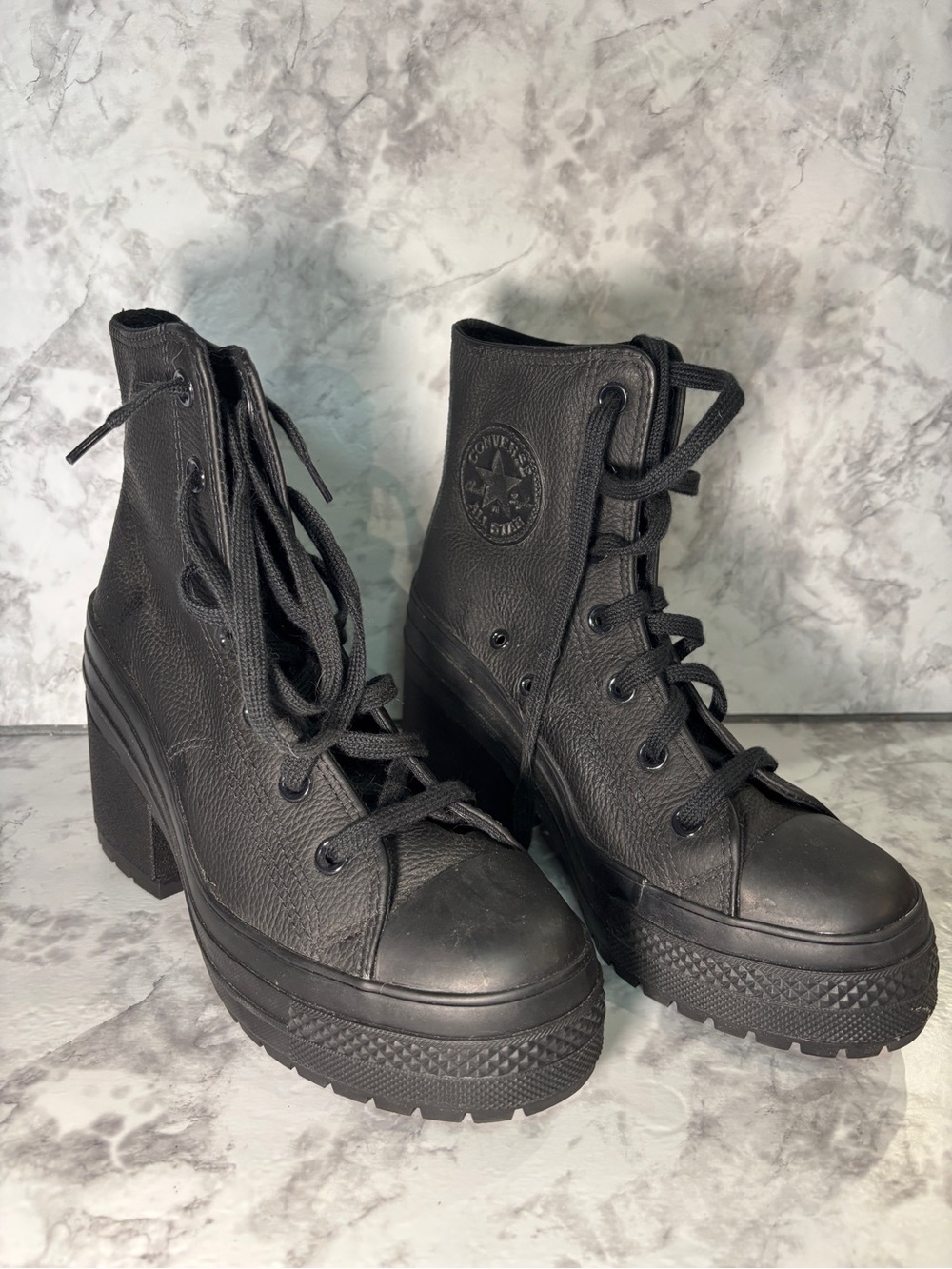 Converse Black Chunky Platform Lace-Up Heeled Boots